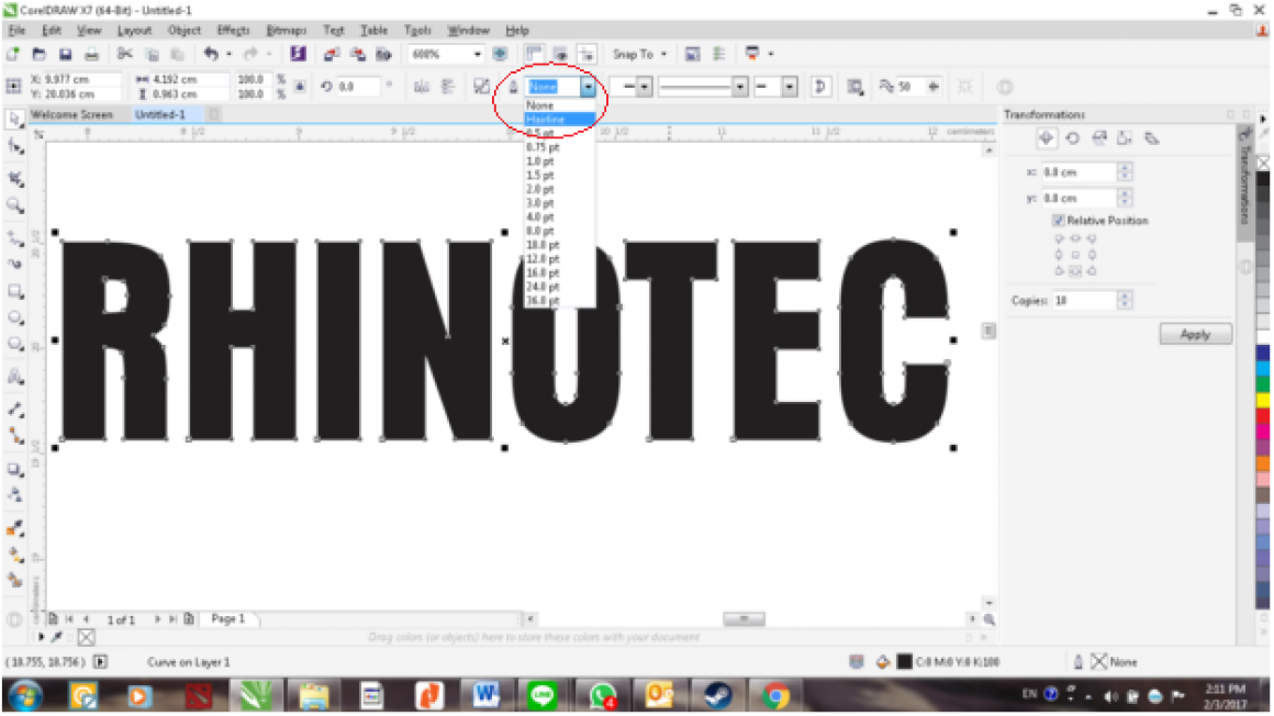 Mengapa mesin cutting RHINOTEC tidak mau menjalankan proses cutting ketika sudah di print ?
